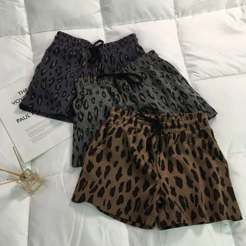 Women Summer Leopard Print Loose Oversized Casual Elastic Waist Shorts