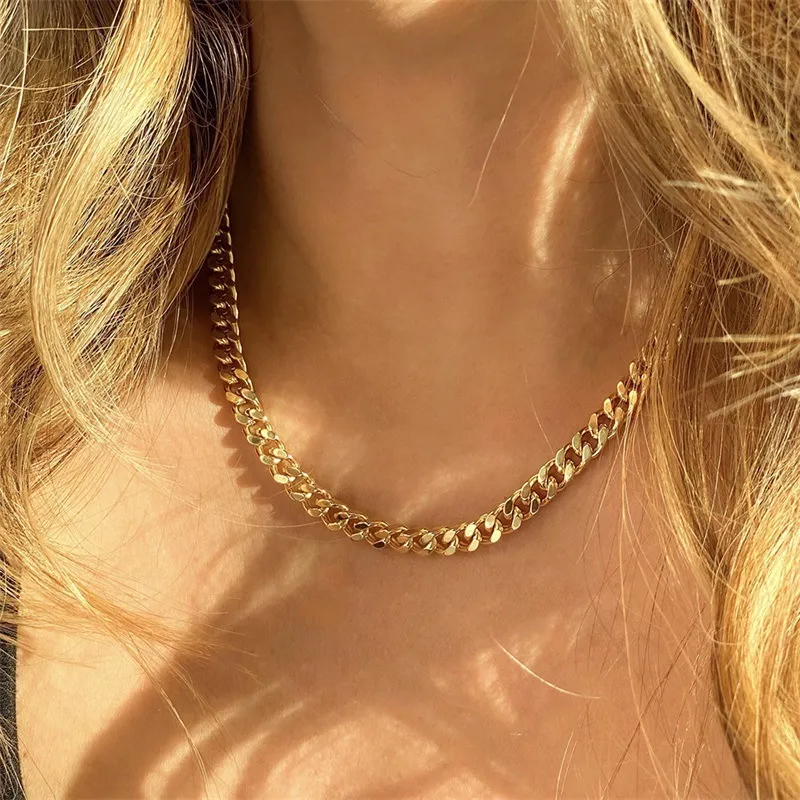 Unisex Chic Solid Color Stainless Steel Clavicle Cuban Chain Necklace