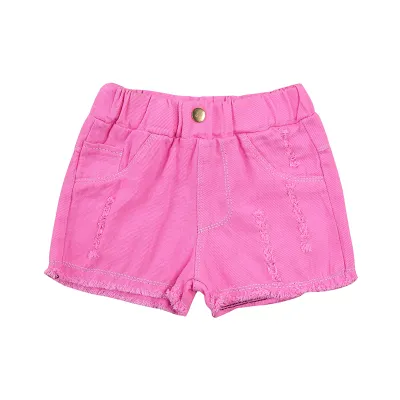 Girls Basic Solid High Elastic Waist Ripped Denim Shorts for Summer Casual