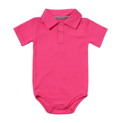 Baby Boys Simple Solid Color Lapel Short Sleeve Romper 3M-24M Cotton