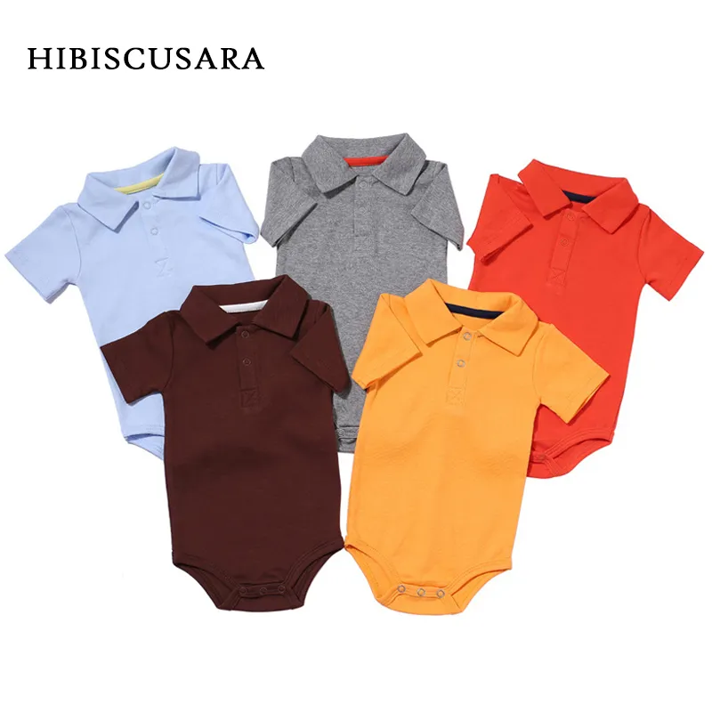 Baby Boys Simple Solid Color Lapel Short Sleeve Romper 3M-24M Cotton