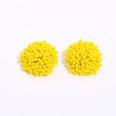 Women Bohemian Solid Color Glass Bead Teardrop Stud Earrings