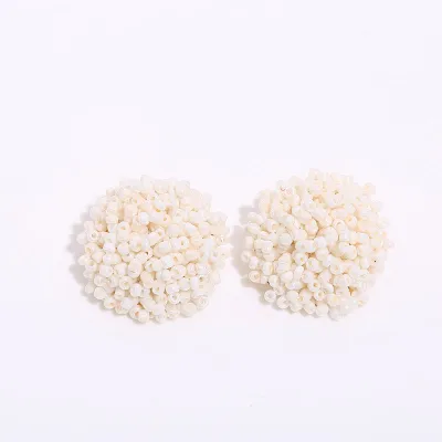 Women Bohemian Solid Color Glass Bead Teardrop Stud Earrings