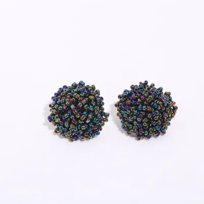 Women Bohemian Solid Color Glass Bead Teardrop Stud Earrings