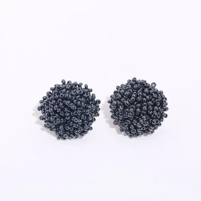 Women Bohemian Solid Color Glass Bead Teardrop Stud Earrings