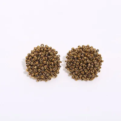 Women Bohemian Solid Color Glass Bead Teardrop Stud Earrings