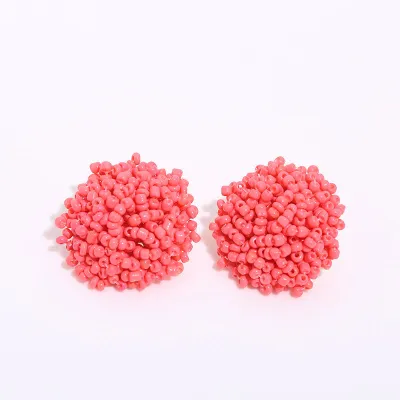 Women Bohemian Solid Color Glass Bead Teardrop Stud Earrings