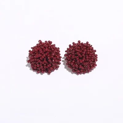 Women Bohemian Solid Color Glass Bead Teardrop Stud Earrings