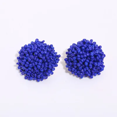 Women Bohemian Solid Color Glass Bead Teardrop Stud Earrings