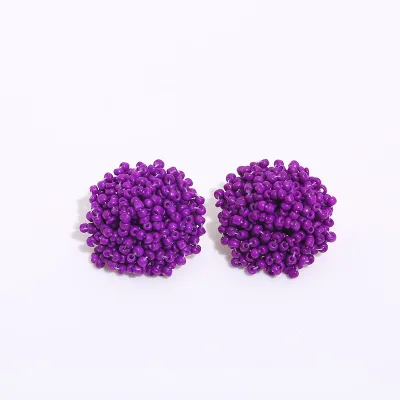 Women Bohemian Solid Color Glass Bead Teardrop Stud Earrings