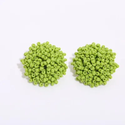Women Bohemian Solid Color Glass Bead Teardrop Stud Earrings
