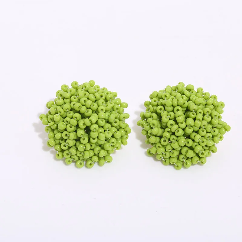 Women Bohemian Solid Color Glass Bead Teardrop Stud Earrings