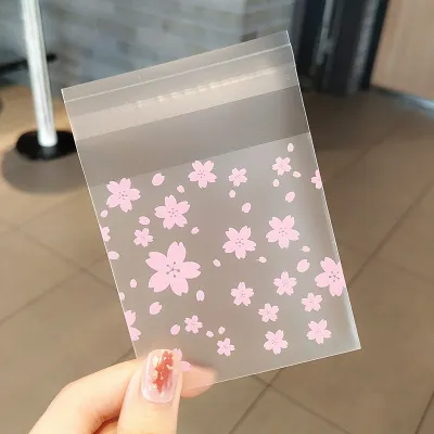 100pcs/pack Cherry Blossom Frosted Packaging Bags Exquisite Small Ornaments Dessert Baking Package