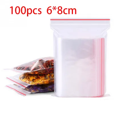 100Pcs/Pack Resealable Zip Lock Self Seal Clear PE Plastic Poly Bags for Home Storage