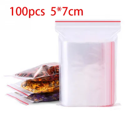 100Pcs/Pack Resealable Zip Lock Self Seal Clear PE Plastic Poly Bags for Home Storage