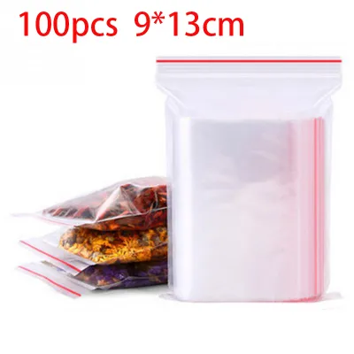 100Pcs/Pack Resealable Zip Lock Self Seal Clear PE Plastic Poly Bags for Home Storage