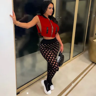 Women Edgy Fashion Color Blocking Sleeves Pocket Crop Vest