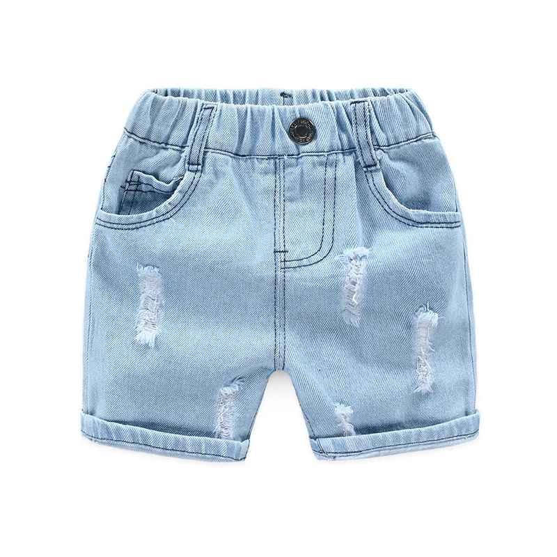 Boys Casual Ripped Elastic Denim Shorts Mid Waist Cotton Solid Summer Toddler Shorts