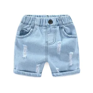 Boys Casual Ripped Elastic Denim Shorts Mid Waist Cotton Solid Summer Toddler Shorts