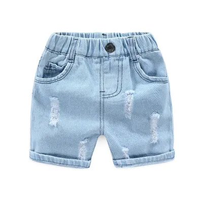 Boys Casual Ripped Elastic Denim Shorts Mid Waist Cotton Solid Summer Toddler Shorts