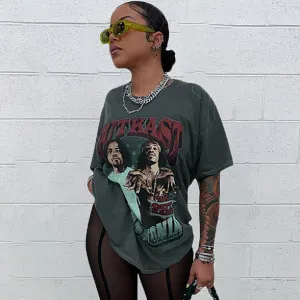 Women Casual Edgy Short-sleeved Summer Graphic Print Round Neck Loose T-shirt