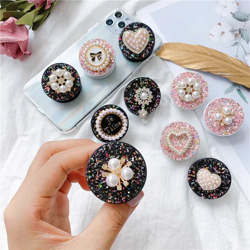 Cute Universal Imitation Pearl Folding Lazy Desktop Phone Ring Holder