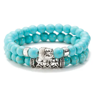 Men Classic Buddha Head Decoration Volcanic Stone Beaded Bracelet