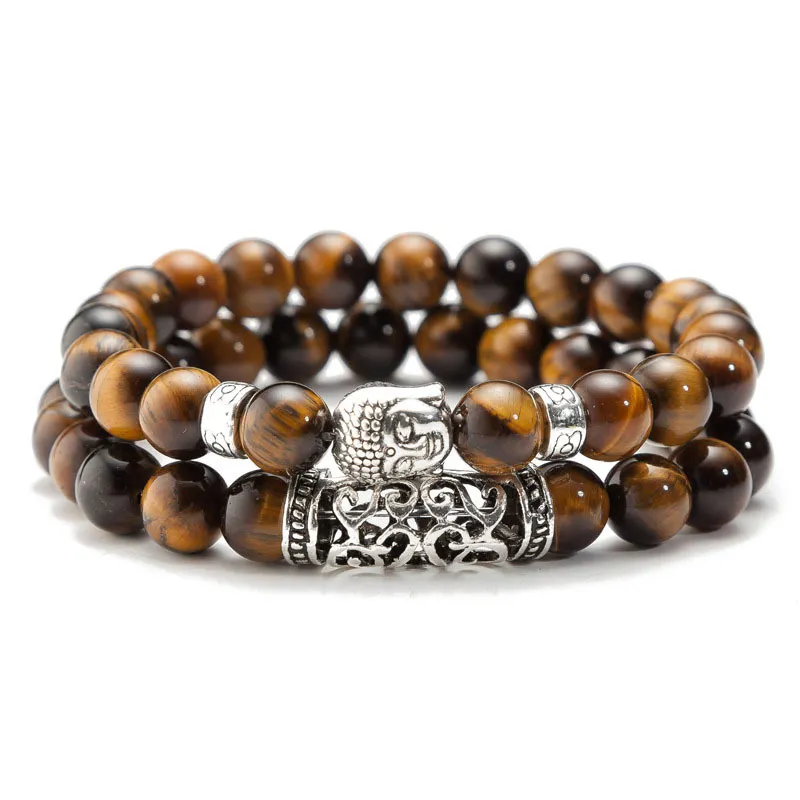 Men Classic Buddha Head Decoration Volcanic Stone Beaded Bracelet
