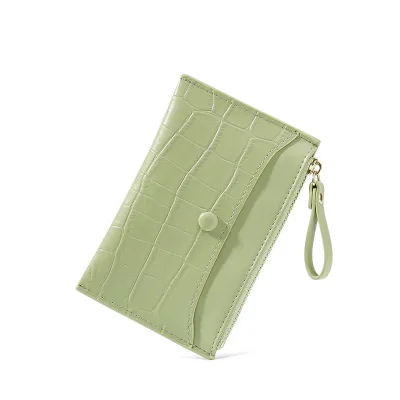 Women Basic Zipper Stone Pattern PU Wallet Credit Card Holder