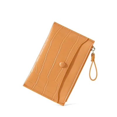Women Basic Zipper Stone Pattern PU Wallet Credit Card Holder
