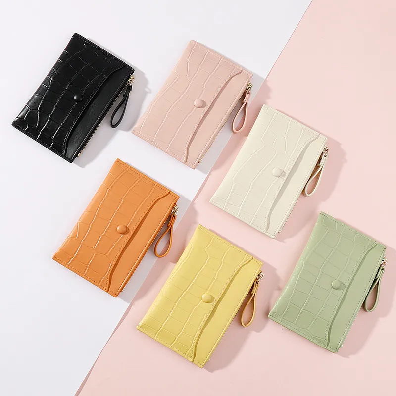 Women Basic Zipper Stone Pattern PU Wallet Credit Card Holder