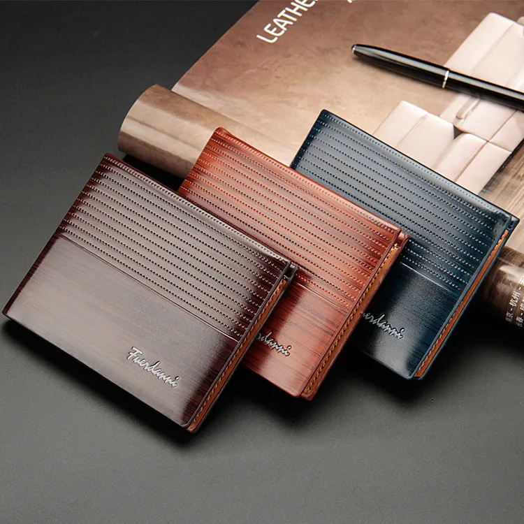 Men Casual Basic Letter Embossing Folding Design Multi-pocket PU Wallet
