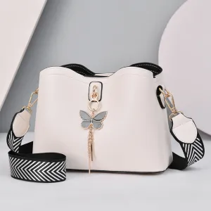 Women Fashion Butterfly Tassel Decoration PU Shoulder Bag Handbags
