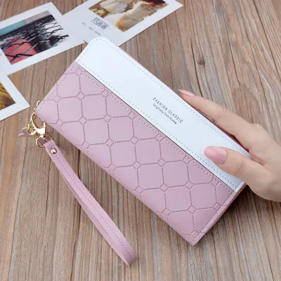 Women Casual Tassel Pendant Zipper Color Block PU Long Purse Wallet