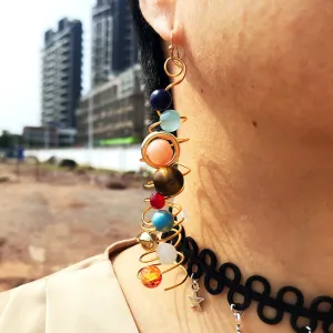 Women Unique Cosmic Solar System Design Natural Stone Earrings