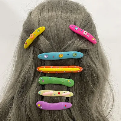 Women Summer Candy Color Resin Diamond Drop Oil Hairpin