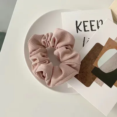 Women Sweet French Solid Color Large Intestine Circle Creased Design Hair Tie