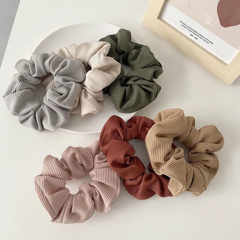 Women Sweet French Solid Color Large Intestine Circle Creased Design Hair Tie