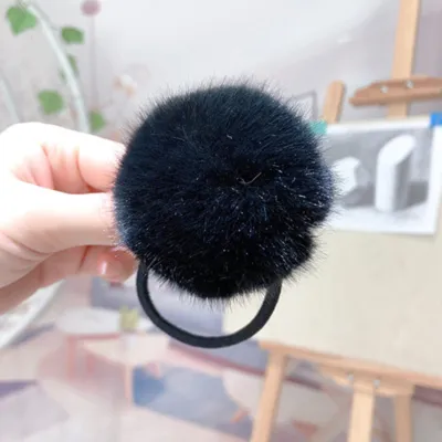 Women Cute Solid Color Pompom Decoration Elastic Hair Bands