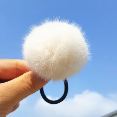 Women Cute Solid Color Pompom Decoration Elastic Hair Bands