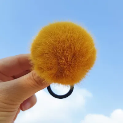 Women Cute Solid Color Pompom Decoration Elastic Hair Bands