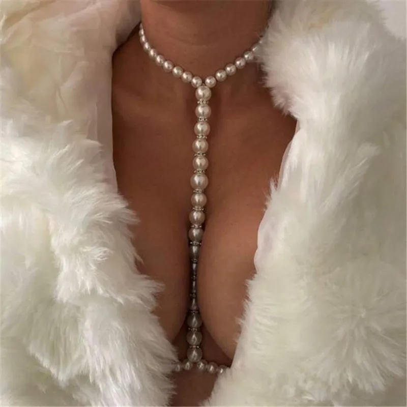 Women Summer Sexy Trendy Imitation Pearl Bikini Body Chain