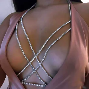 Women Summer Sexy Beach Full Rhinestone Cross Design Bikini Body Chain