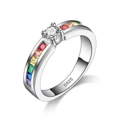 Women Luxury Rainbow Zircon Decoration Metal Ring