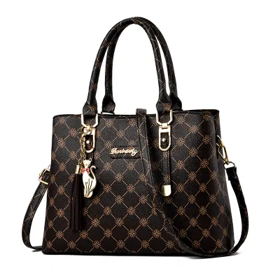 Women Elegant Tassel Pendant Flower Pattern Large Capacity PU Shoulder Bag
