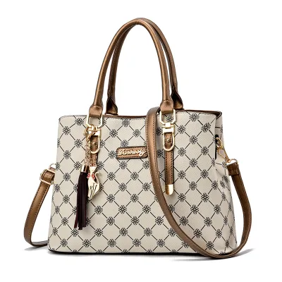 Women Elegant Tassel Pendant Flower Pattern Large Capacity PU Shoulder Bag