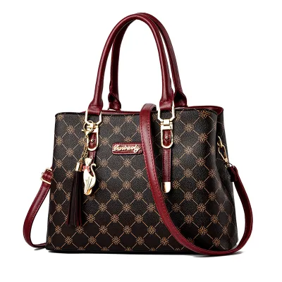 Women Elegant Tassel Pendant Flower Pattern Large Capacity PU Shoulder Bag