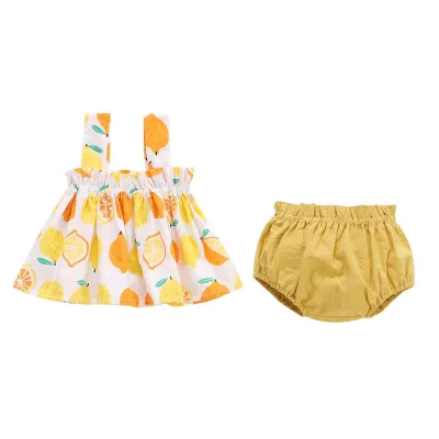 Baby Girls Fashion Summer Set: Cotton Camisole & Shorts with Cartoon Fruit Print