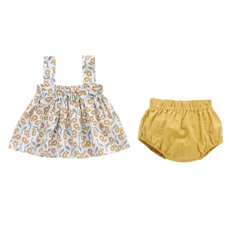 Baby Girls Fashion Summer Set: Cotton Camisole & Shorts with Cartoon Fruit Print
