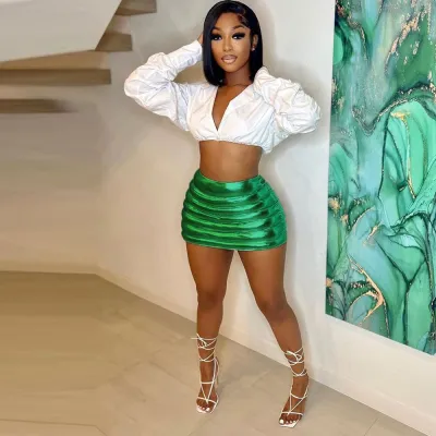 Women Edgy Creative Summer PU Leather Sexy Solid Color Skirt